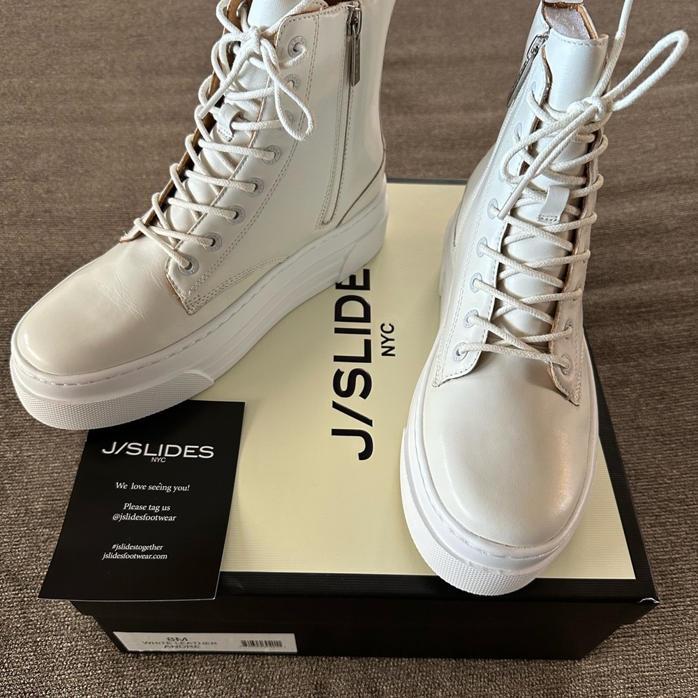 J/ Slides White Leather Andre / high top sneaker / shoe
